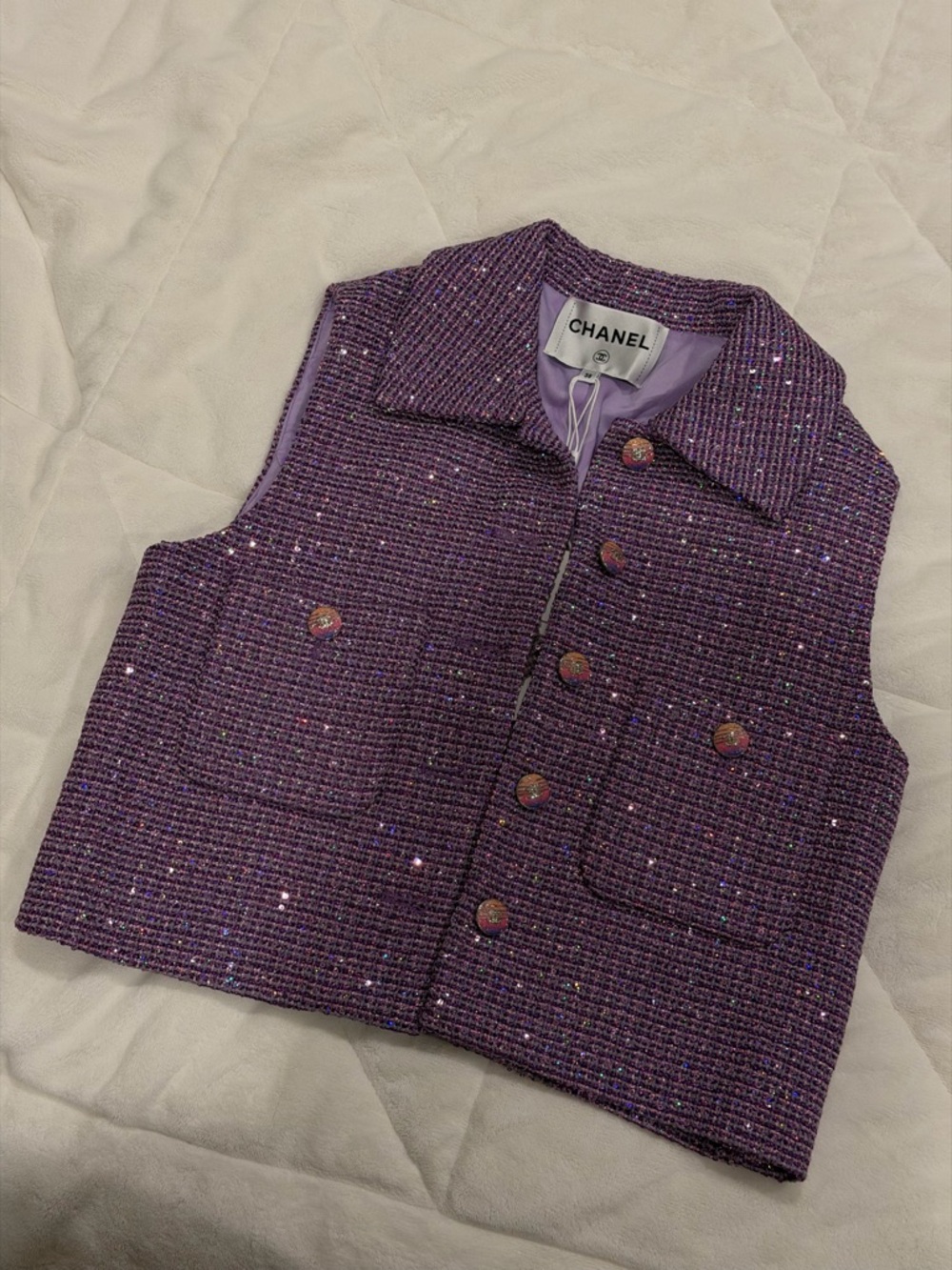 CHANEL Style Lavender Purple Tweed Sleeveless Vest - Picture 4 of 5